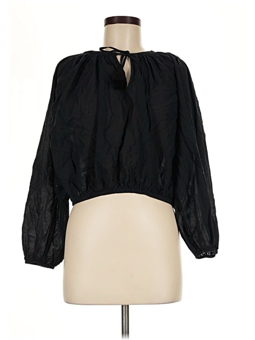 J. Crew Black Peasant Tie-Neck Blouse - Women Tops